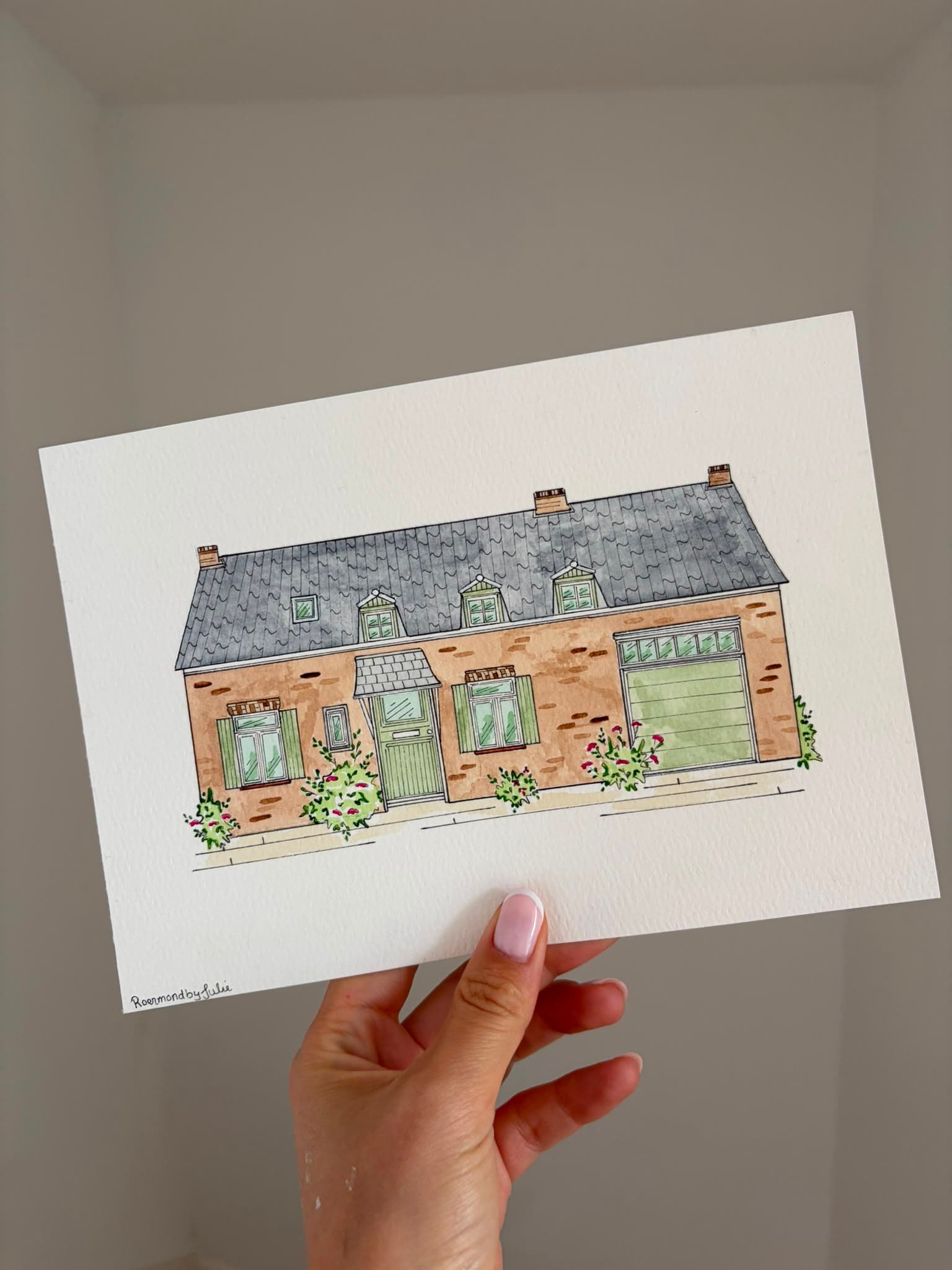 Handgetekende huisillustratie door Julie, nummer 1